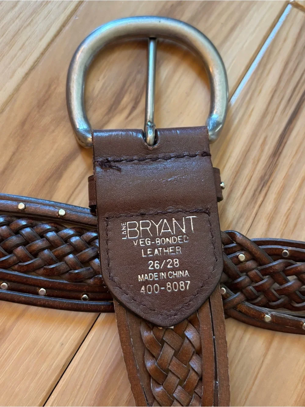 Lane Bryant Brown Braided Stud Accent Vegan Bonded Leather Belt Size 26/28